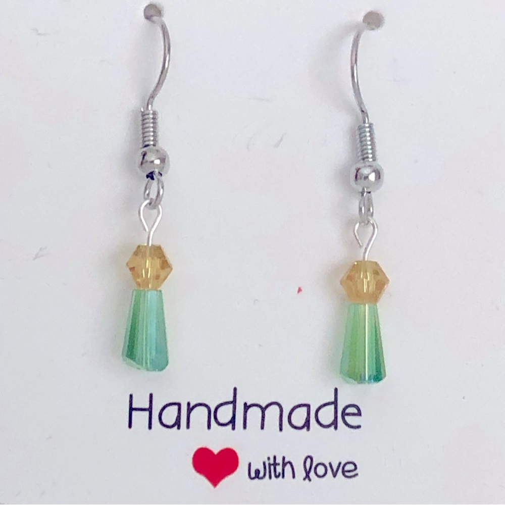 New Handmade Mini Glass Crystal Dangle Drop Christmas Tree Holiday Earrings Fun